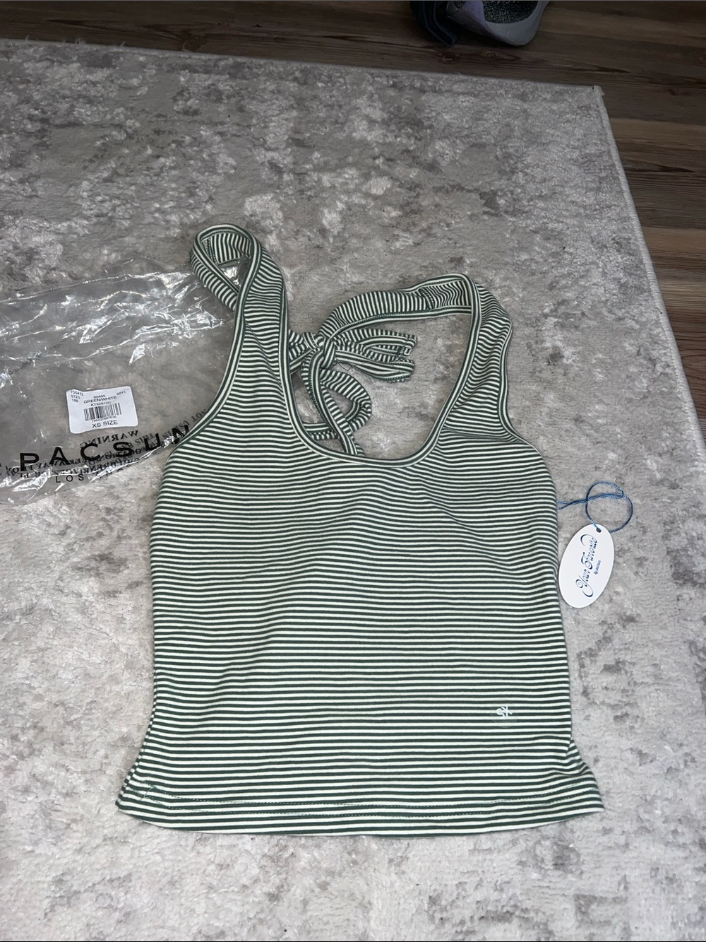 PacSun Green and White Striped Tie-Back Ribbed Tank